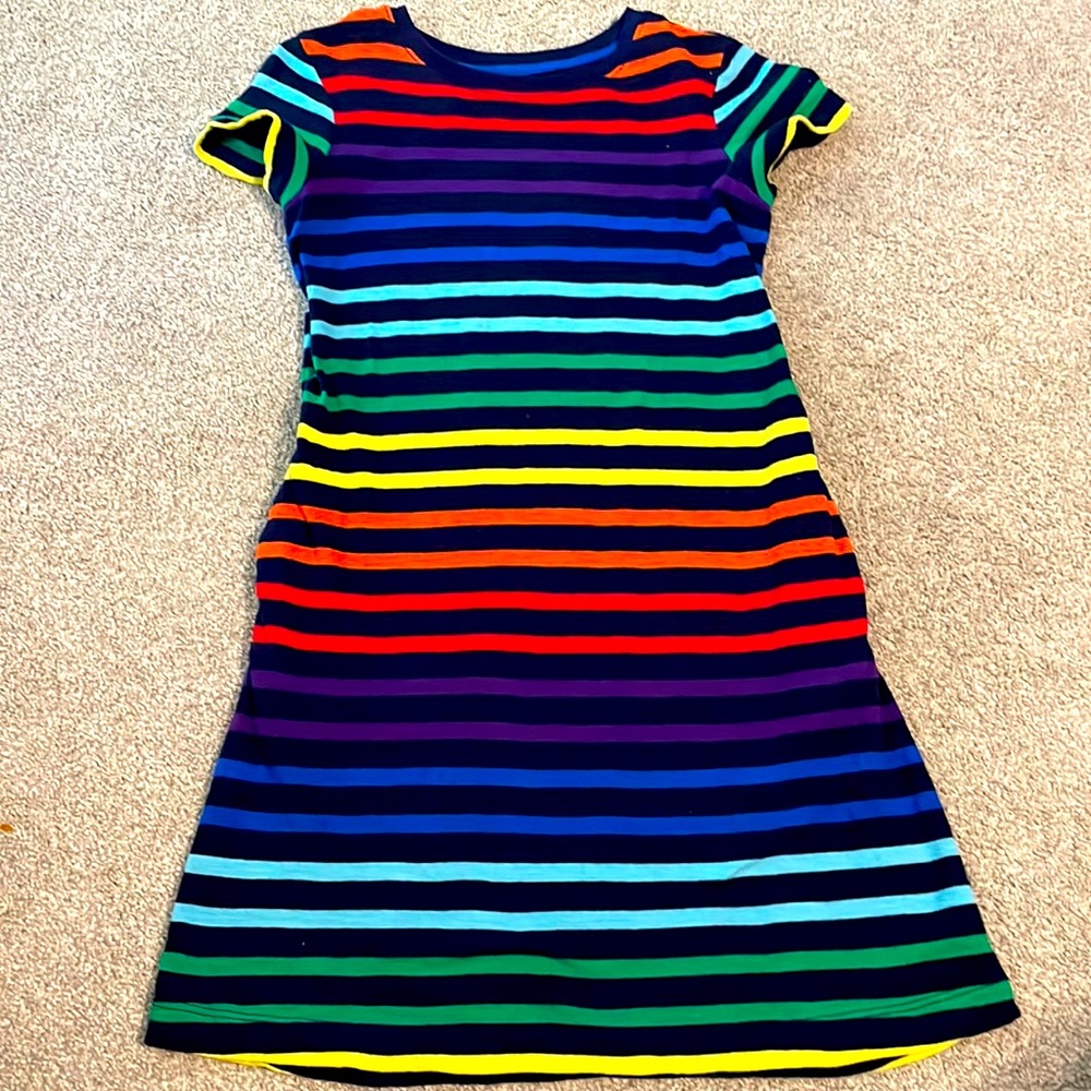 Primary Rainbow Striped T-shirt Dress with Pockets Girls Size 8-9